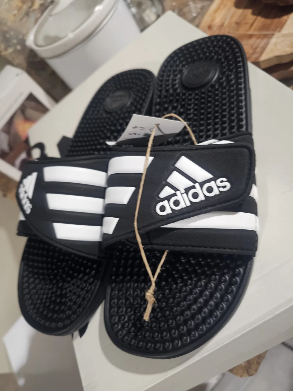 adidas Black and White Adjustable Strap Slide Sandals